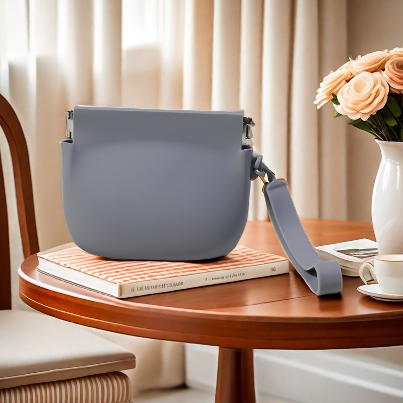 Nauja silikoninė šrapnelio formos monetų laikymo piniginė su rankomis užrišama sagtimi, silikoninė lūpų dažų laikymo piniginė, ausinių ir raktų laikymo piniginė