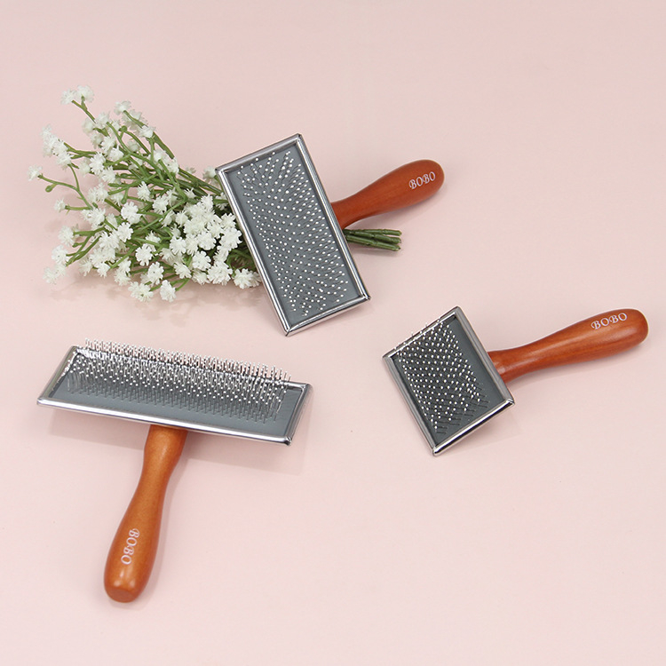 Bobo pieptene cu ac pentru animale de companie, pieptene de înfrumusețare pentru câini, pisică, pieptene pentru îndepărtarea părului, mâner din lemn, pieptene cu ac pentru pisică, pisică, câine, perie de îndepărtare a părului