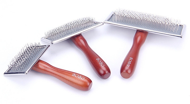 Bobo pieptene cu ac pentru animale de companie, pieptene de înfrumusețare pentru câini, pisică, pieptene pentru îndepărtarea părului, mâner din lemn, pieptene cu ac pentru pisică, pisică, câine, perie de îndepărtare a părului