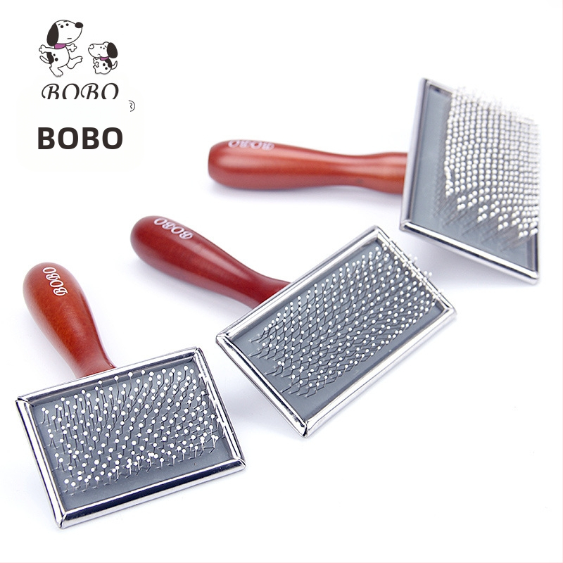 Bobo pieptene cu ac pentru animale de companie, pieptene de înfrumusețare pentru câini, pisică, pieptene pentru îndepărtarea părului, mâner din lemn, pieptene cu ac pentru pisică, pisică, câine, perie de îndepărtare a părului