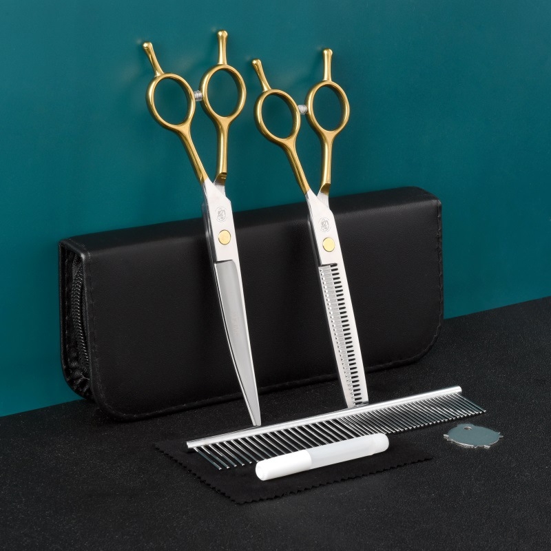 7-инчови ножици за красота на домашни любимци, ножици за зъби, плоски ножици, ножици за подстригване на косми за домашни любимци, ножици за извита коса за рязане на кучета, инструменти за котки, костюм