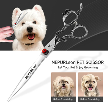8,0-инчови ножици за красота на домашни любимци с драконова дръжка, висококачествени ножици за красота на домашни любимци, плоски ножици, прави ножици за красота на домашни любимци