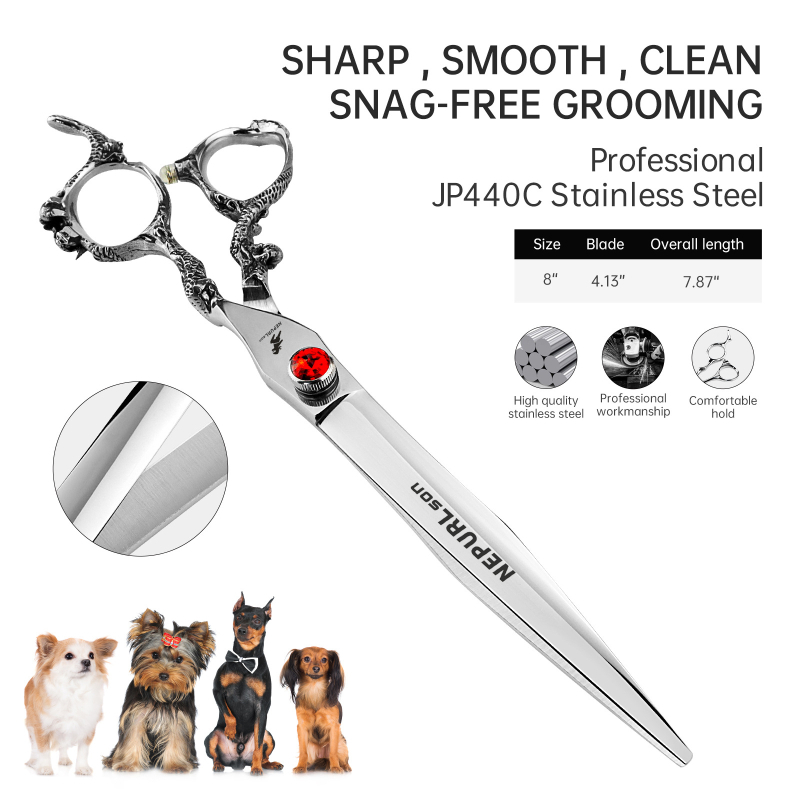 8,0-инчови ножици за красота на домашни любимци с драконова дръжка, висококачествени ножици за красота на домашни любимци, плоски ножици, прави ножици за красота на домашни любимци