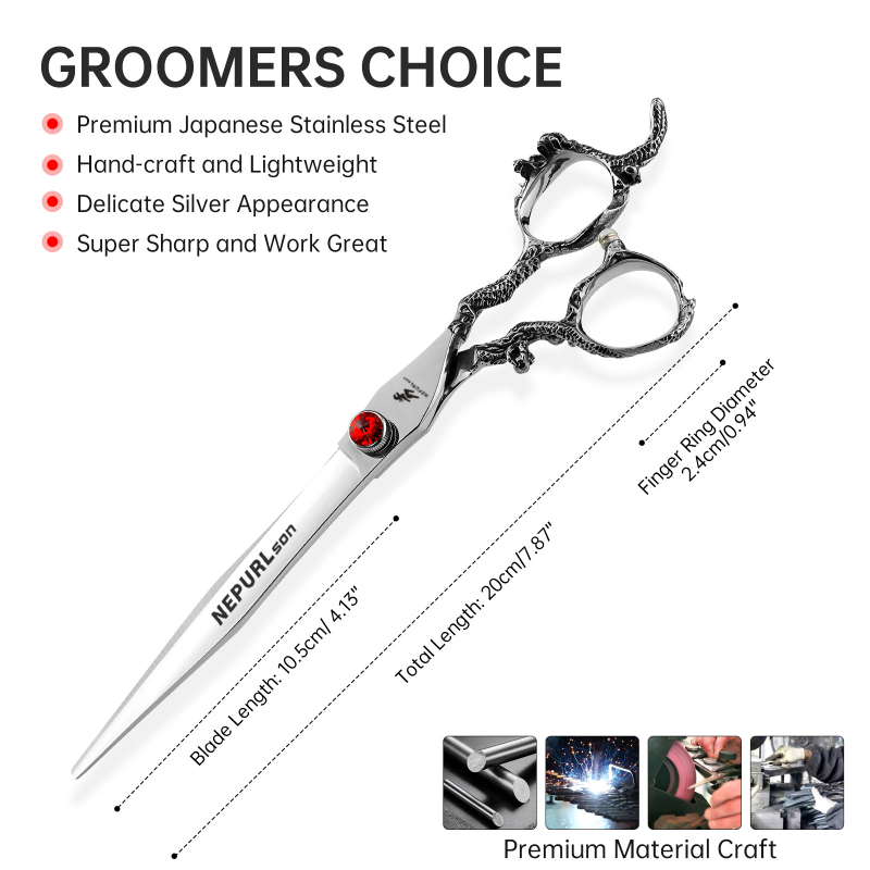 8,0-инчови ножици за красота на домашни любимци с драконова дръжка, висококачествени ножици за красота на домашни любимци, плоски ножици, прави ножици за красота на домашни любимци