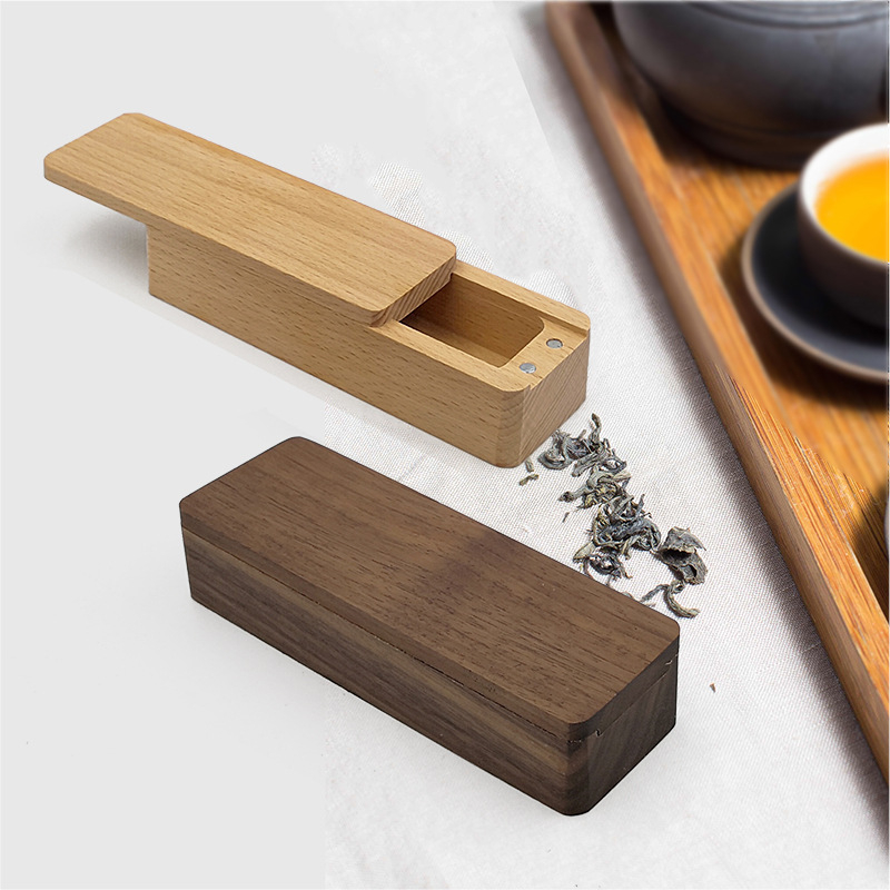 Kelioninė nešiojama mažo dydžio arbatos dėžutė, nešiojama medžio masyvo riešutmedžio arbatos laikymo dėžutė, medinė sandari arbatos dėžutė, pritaikyta