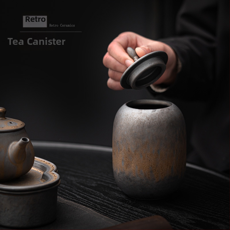 Позлатена стара кутия за чай, китайска каменна керамика, запечатана кутия за съхранение, ретро керамична кутия, малка кутия за чай, античен склад за чай Пуер