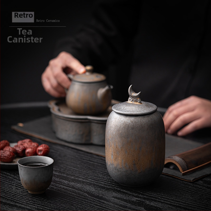 Позлатена стара кутия за чай, китайска каменна керамика, запечатана кутия за съхранение, ретро керамична кутия, малка кутия за чай, античен склад за чай Пуер