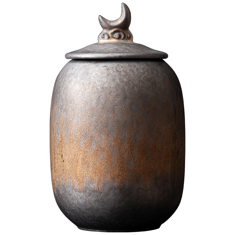 Paauksuota sena arbatos skardinė, kiniškos akmens masės indelis, sandari laikymo skardinė, retro keraminė skardinė, maža arbatos skardinė, antikvarinė pu`er arbatos sandėlis