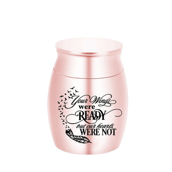 Karšto pardavimo ežero mėlynumo nerūdijančio plieno plunksnų rašto mini urna, naujo stiliaus, gali atidaryti laidotuvių urną