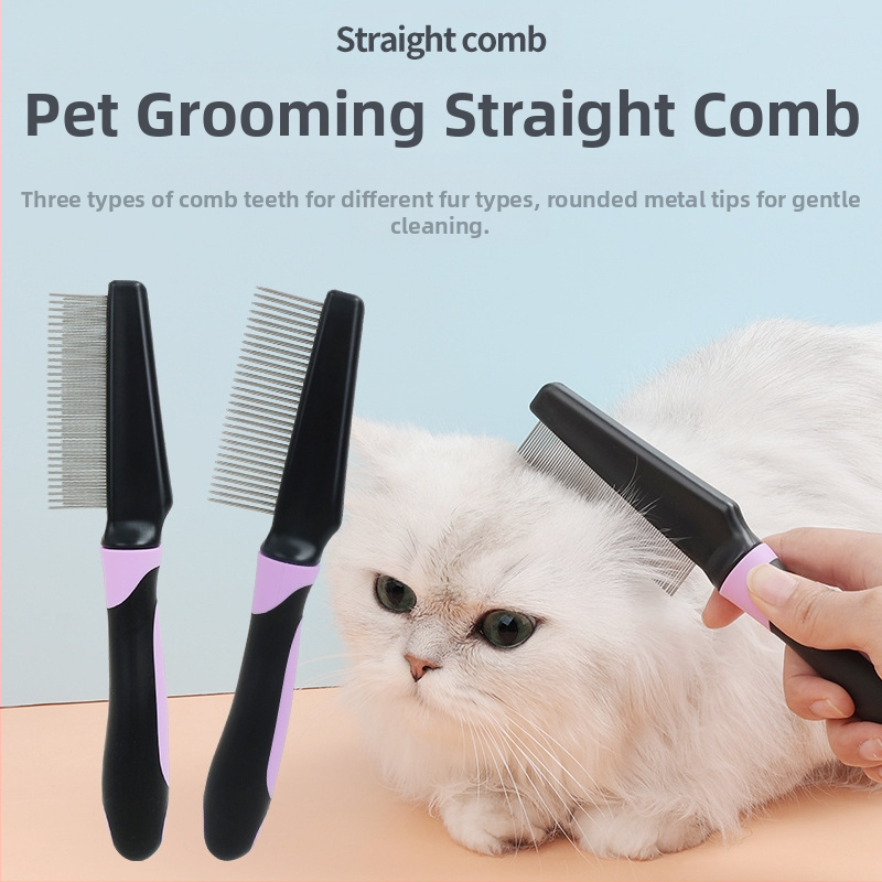 Гребен за домашни любимци за котки за премахване на плаваща козина, гребен за вплитане, двустранен гребен за скубане на кучешка козина, гребен против бълхи, принадлежности за грижа за домашни любимци
