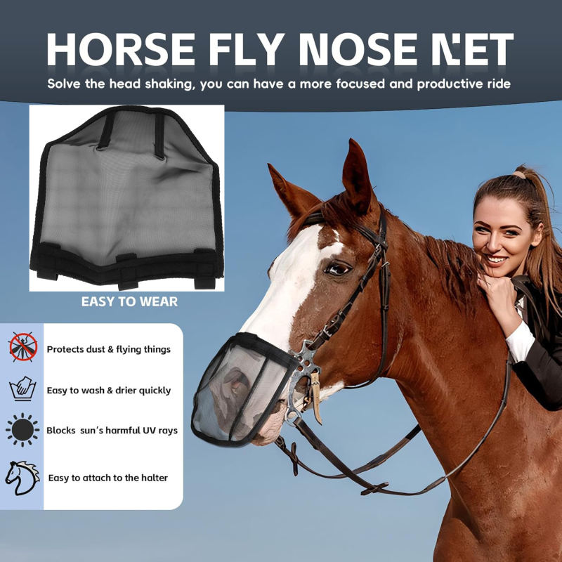 Határokon átnyúló, népszerű, szúnyogvédő hálós orrtakaró ló orrára, tartós hálós orrtakaró ló orrára
