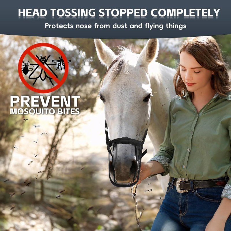 Határokon átnyúló, népszerű, szúnyogvédő hálós orrtakaró ló orrára, tartós hálós orrtakaró ló orrára
