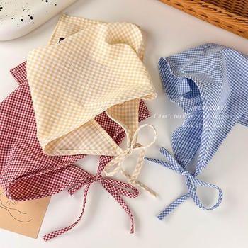 Prantsuse pastoraalse stiili ruuduline turbansall naiste varvastega kolmnurkne sall kevad- ja suvekaunistustega moetüdrukute juuksesidemega siidist sall juuksevöö