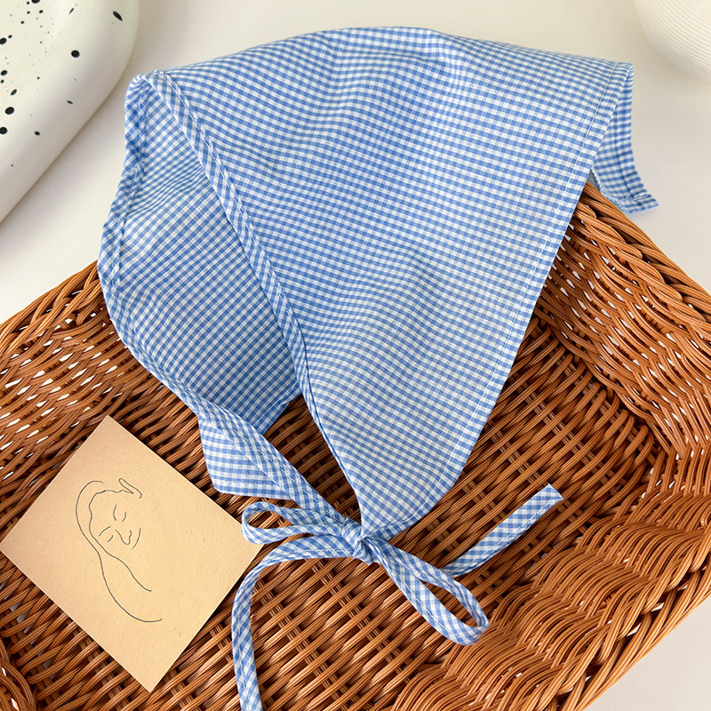 Prantsuse pastoraalse stiili ruuduline turbansall naiste varvastega kolmnurkne sall kevad- ja suvekaunistustega moetüdrukute juuksesidemega siidist sall juuksevöö