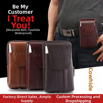 Vīriešu daudzfunkcionāla monētu atslēgu soma, pusmūža un vecāka gadagājuma cilvēku monētu maks, īstas ādas josta āra lietošanai, mobilā tālruņa jostas soma vairumtirdzniecībā