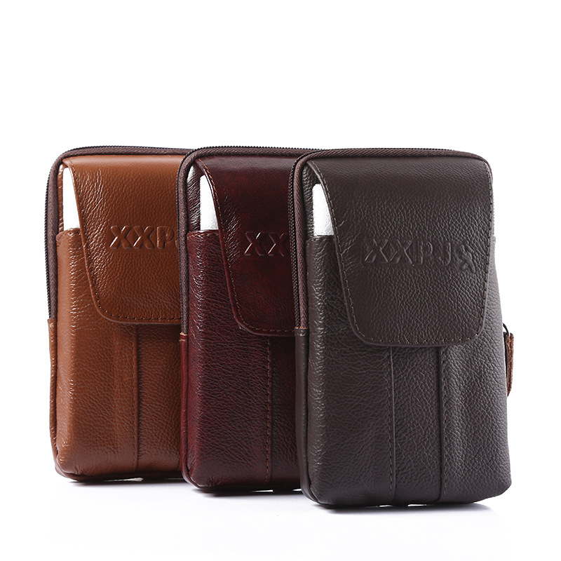 Vīriešu daudzfunkcionāla monētu atslēgu soma, pusmūža un vecāka gadagājuma cilvēku monētu maks, īstas ādas josta āra lietošanai, mobilā tālruņa jostas soma vairumtirdzniecībā