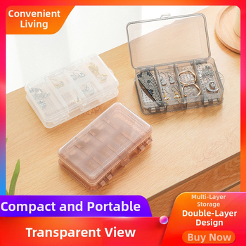 Viegla, grezna, divslāņu, sadalīta rotaslietu kastīte, caurspīdīga auskaru rotaslietu uzglabāšanas kastīte, ērta divpusēja mini uzglabāšanas kastīte ar 10 režģiem