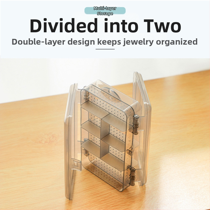 Ľahká luxusná dvojvrstvová delená šperkovnica, priehľadná úložná krabička na náušnice a šperkovnice, praktická obojstranná mini úložná krabička s 10 mriežkami