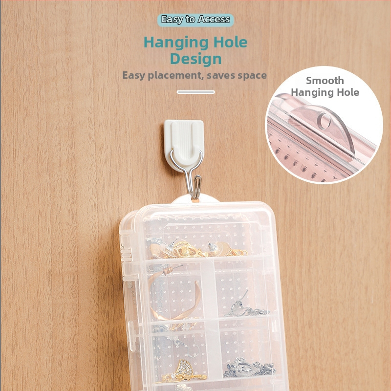 Ľahká luxusná dvojvrstvová delená šperkovnica, priehľadná úložná krabička na náušnice a šperkovnice, praktická obojstranná mini úložná krabička s 10 mriežkami