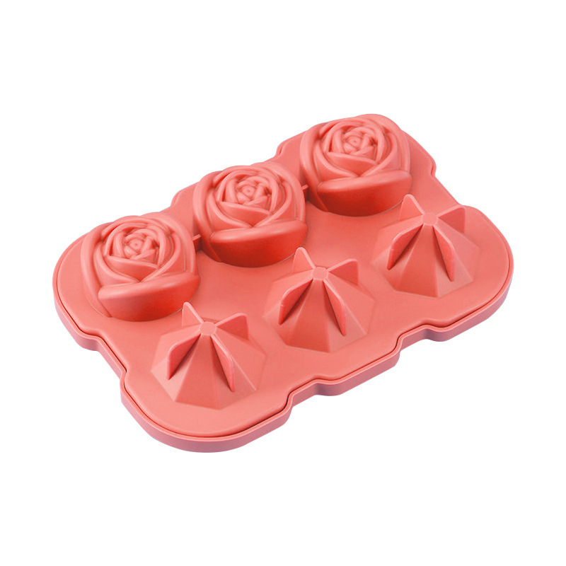 Gamykloje karštas išpardavimas 6 net deimantiniai rožiniai ledo kubeliai maistiniam silikoniniam rožiniam deimantiniam viskio ledo kubeliui ledo formelėms