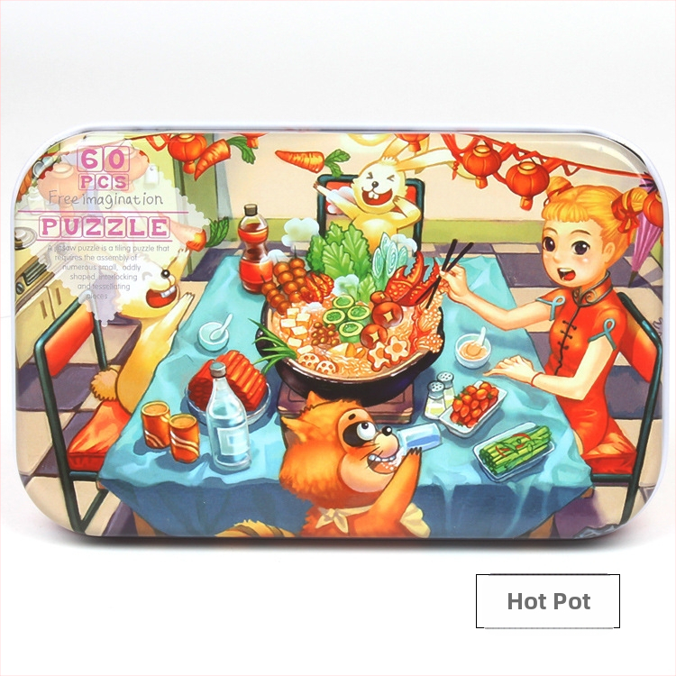 Gamintojai tiekia animacinius 60 plokščių medinių geležinių dėžučių dėliones vaikams, suaugusiems, pramogoms ikimokyklinio ugdymo mediniams dėlionių žaislams