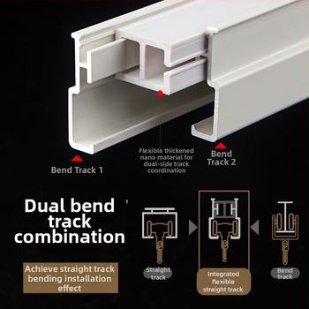 Bėginio užuolaidų strypas Sulankstomas balkono užuolaidų bėgelis Viršutinė pertvaros užuolaida Šoninė U formos įlankos lango viengubo ir dvigubo bėgelio užuolaidų dėžė