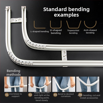 Bėginio užuolaidų strypas Sulankstomas balkono užuolaidų bėgelis Viršutinė pertvaros užuolaida Šoninė U formos įlankos lango viengubo ir dvigubo bėgelio užuolaidų dėžė