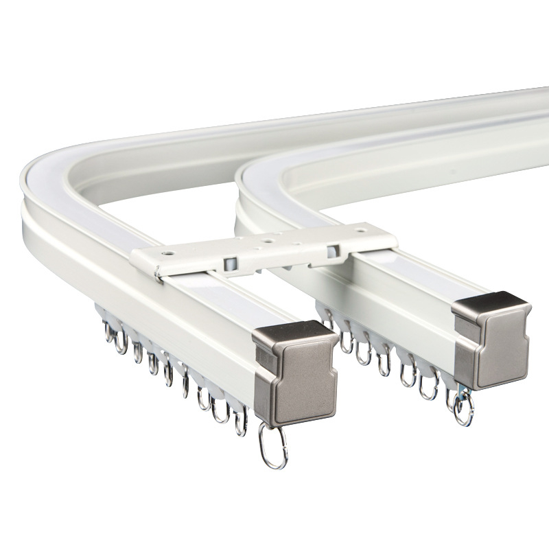 Bėginio užuolaidų strypas Sulankstomas balkono užuolaidų bėgelis Viršutinė pertvaros užuolaida Šoninė U formos įlankos lango viengubo ir dvigubo bėgelio užuolaidų dėžė