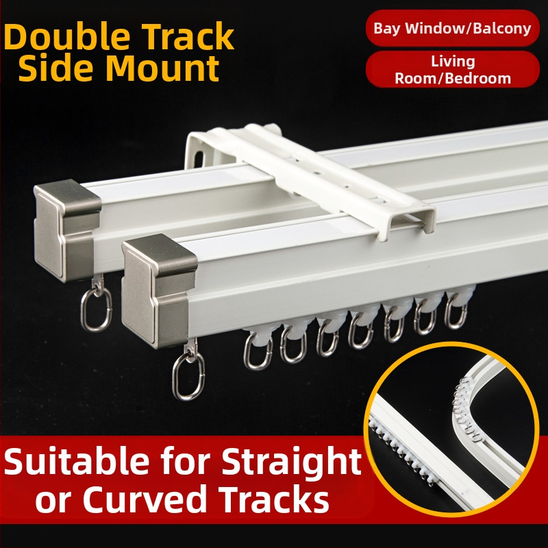 Bėginio užuolaidų strypas Sulankstomas balkono užuolaidų bėgelis Viršutinė pertvaros užuolaida Šoninė U formos įlankos lango viengubo ir dvigubo bėgelio užuolaidų dėžė