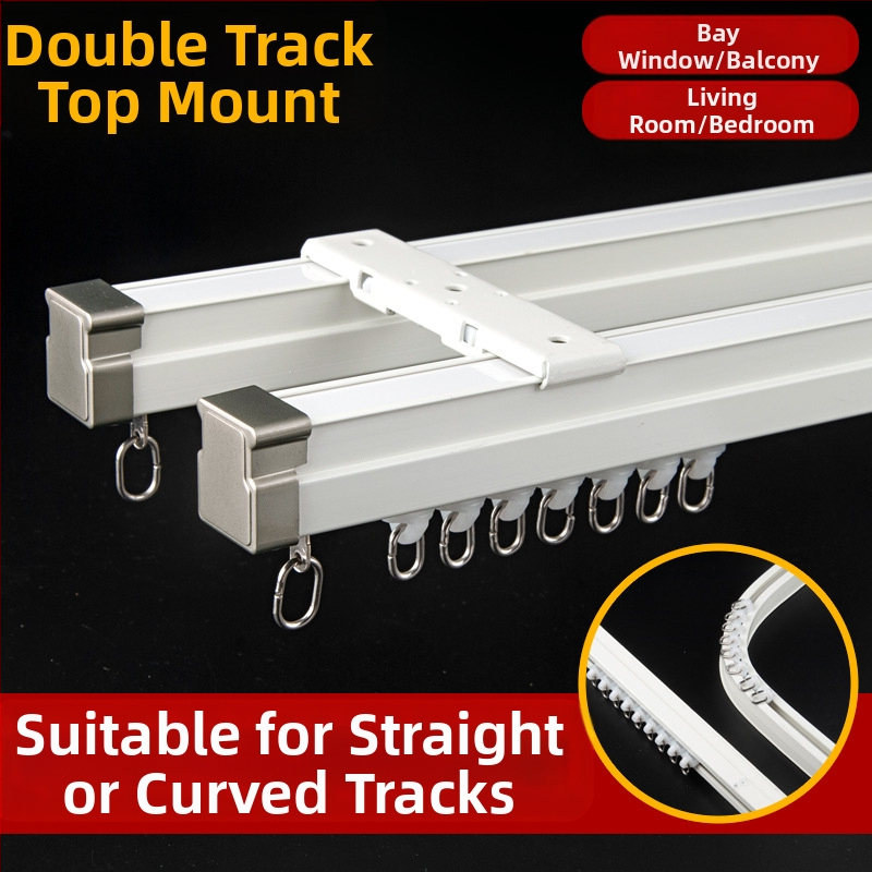 Bėginio užuolaidų strypas Sulankstomas balkono užuolaidų bėgelis Viršutinė pertvaros užuolaida Šoninė U formos įlankos lango viengubo ir dvigubo bėgelio užuolaidų dėžė