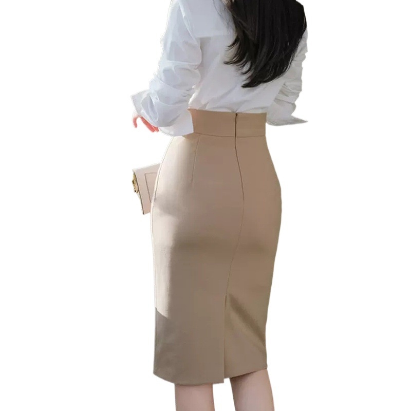 Fustă de șold de primăvară și vară 2025, nouă, all-match, talie înaltă, subțire, cu un singur pas, fustă de lucru neagră cu temperament vechi