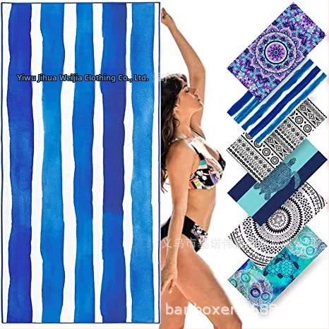 Karštas tarpvalstybinis mikropluošto rankšluostis, lengvas, be smėlio, su dryžuota serija, atspausdintas dvipusis aksominis paplūdimio rankšluostis, sugeriantis, greitai džiūstantis.