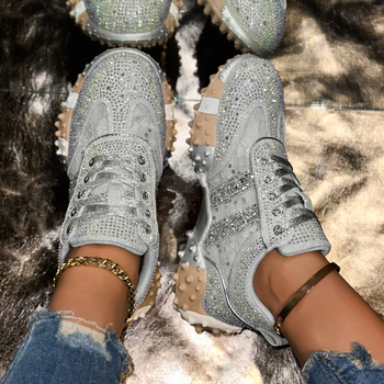 Pantofi sport cu talpă groasă, respirabili, cu talpă plată, sport, cu stras, pentru femei, 2025, stil european, pantofi sport, vară, pantofi sport