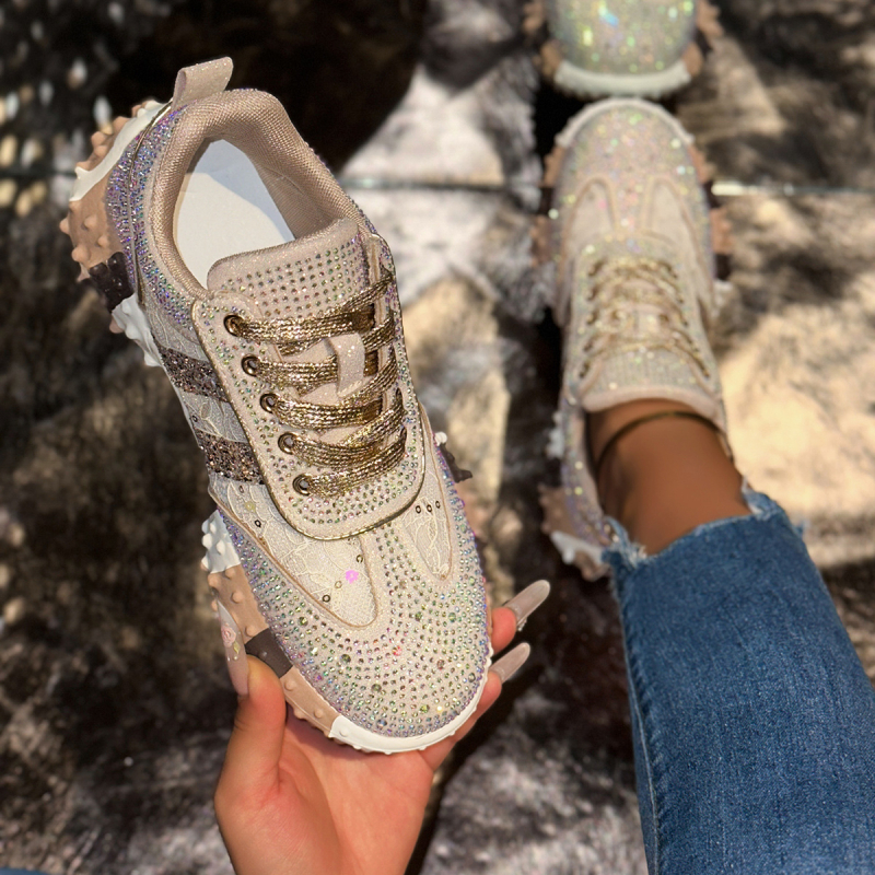 Pantofi sport cu talpă groasă, respirabili, cu talpă plată, sport, cu stras, pentru femei, 2025, stil european, pantofi sport, vară, pantofi sport