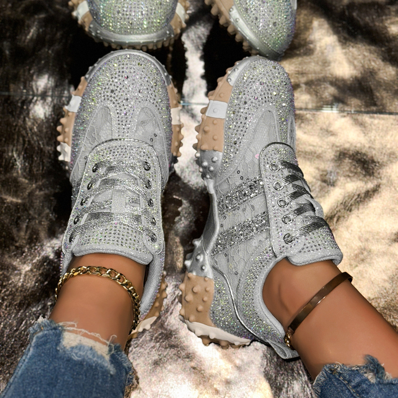 Pantofi sport cu talpă groasă, respirabili, cu talpă plată, sport, cu stras, pentru femei, 2025, stil european, pantofi sport, vară, pantofi sport