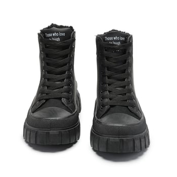 Pantofi sport pentru femei, mărime plus, negri, cu talpă groasă, cu butuc scurt, Martins, cizme din bumbac cald, pantofi sport casual