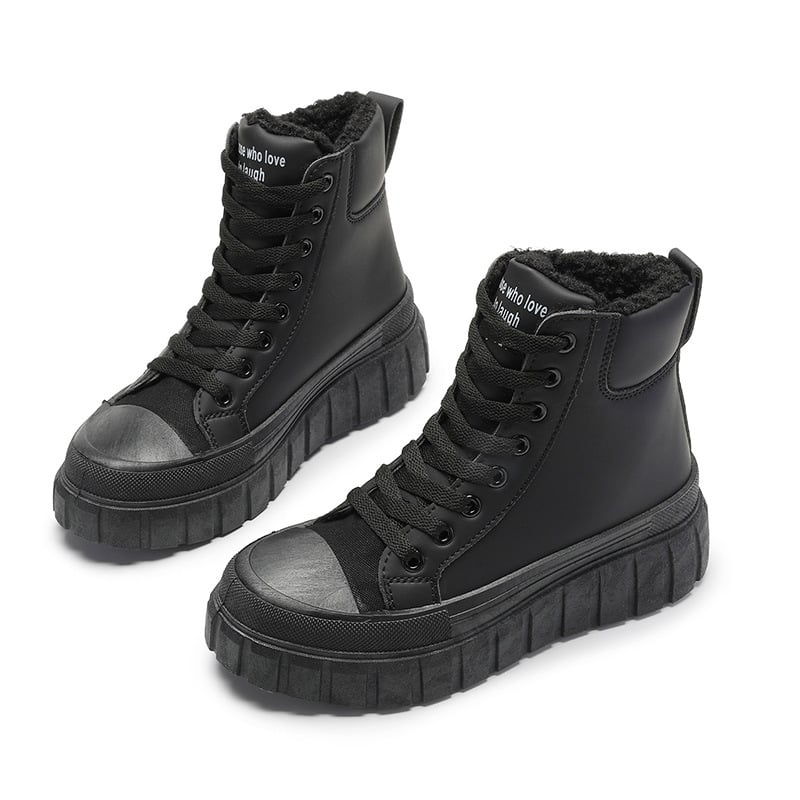 Pantofi sport pentru femei, mărime plus, negri, cu talpă groasă, cu butuc scurt, Martins, cizme din bumbac cald, pantofi sport casual