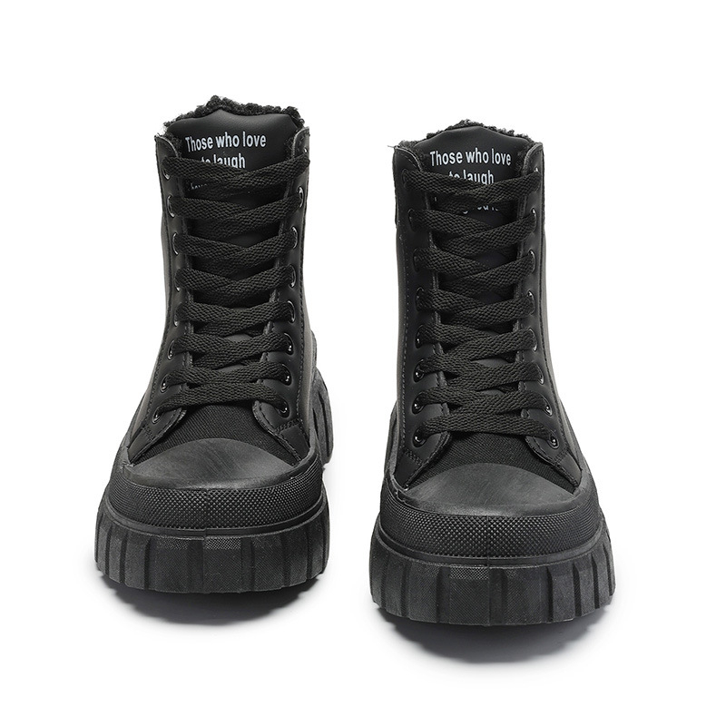 Pantofi sport pentru femei, mărime plus, negri, cu talpă groasă, cu butuc scurt, Martins, cizme din bumbac cald, pantofi sport casual