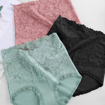 Puuvillast kõrge vöökohaga naiste aluspesu, pitsist, seksikad suured suurused, tuharate tõstmise ja kõhu kontrollimisega püksid, õmblusteta, Temu Xiyin, uus toode