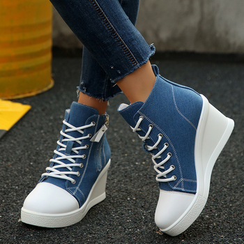 Pantofi sport din pânză cu talpă groasă și talpă înaltă pentru femei, de vară, la modă, versatile, cu talpă groasă, cu înălțime, în stoc