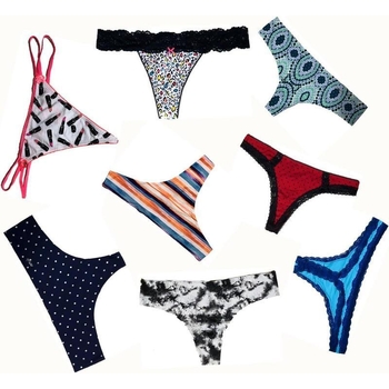 Moteriškų stringų rinkinys su nėriniuota tanga ir stygomis, siūlančios tarpvalstybinį asortimentą