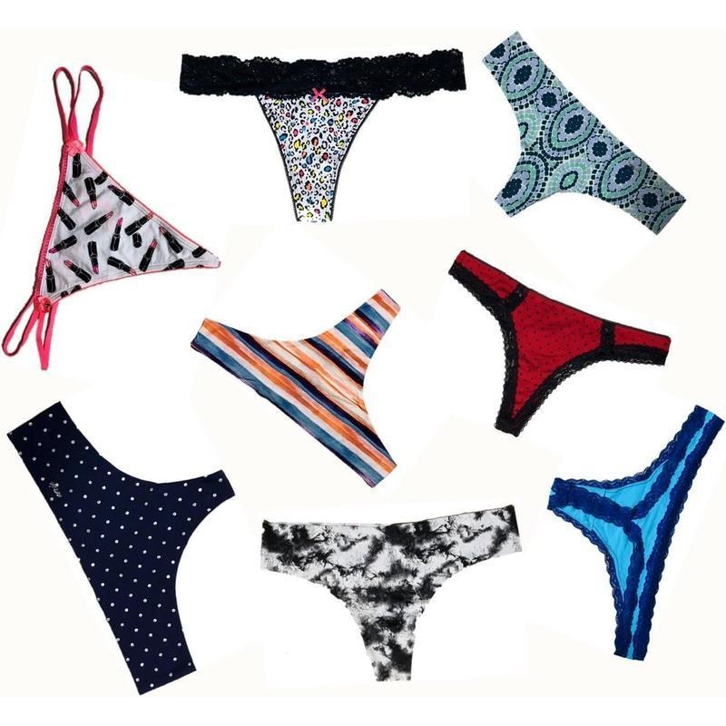 Moteriškų stringų rinkinys su nėriniuota tanga ir stygomis, siūlančios tarpvalstybinį asortimentą