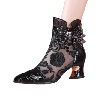 Σανδάλια Fairy Style 2025 με ψηλοτάκουνα πέδιλα και χοντρό τακούνι, γυναικεία παπούτσια, κεντημένα σανδάλια, ανοιξιάτικες και φθινοπωρινές μπότες με χαμηλό κούμπωμα για γυναίκες