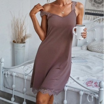 Νυχτικό γυναικών από ραιγιόν σε καθαρό χρώμα για την άνοιξη και το καλοκαίρι του 2024, με δαντέλα, ελαστικές τιράντες ώμου και δαντέλα, προσαρμοσμένες σε διασυνοριακές αγορές χονδρικής