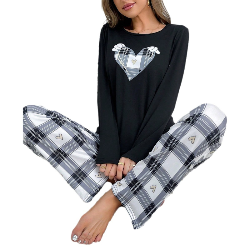 Pijamale transfrontaliere, comerț exterior, toamnă, haine europene și americane pentru casă, Love Angel, cu mânecă lungă, pantaloni, set din două piese