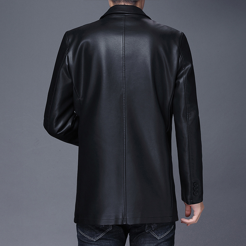 Haining tikros PU odos minkštos odos vyriškas paltas rudens ir žiemos vilnos pamušalu sustorinta odine striuke tėčiui, vidutinio ilgio vienaeilis vyriškas paltas