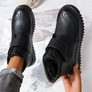 Pantofi de iarnă din bumbac pentru mame noi, pantofi antiderapanți pentru femei de vârstă mijlocie, cu plată, căptușiți cu fleece, cizme scurte și calde, pantofi din piele pentru vârstnici, comerț exterior