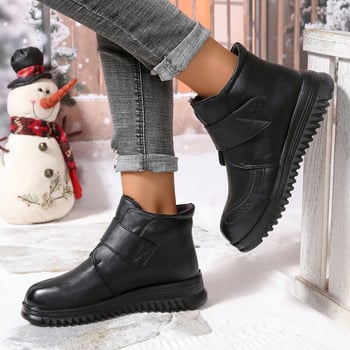 Pantofi de iarnă din bumbac pentru mame noi, pantofi antiderapanți pentru femei de vârstă mijlocie, cu plată, căptușiți cu fleece, cizme scurte și calde, pantofi din piele pentru vârstnici, comerț exterior