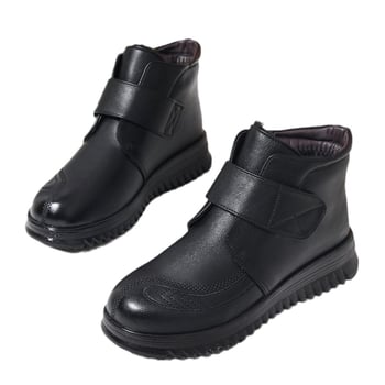 Pantofi de iarnă din bumbac pentru mame noi, pantofi antiderapanți pentru femei de vârstă mijlocie, cu plată, căptușiți cu fleece, cizme scurte și calde, pantofi din piele pentru vârstnici, comerț exterior