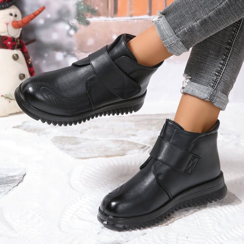 Pantofi de iarnă din bumbac pentru mame noi, pantofi antiderapanți pentru femei de vârstă mijlocie, cu plată, căptușiți cu fleece, cizme scurte și calde, pantofi din piele pentru vârstnici, comerț exterior